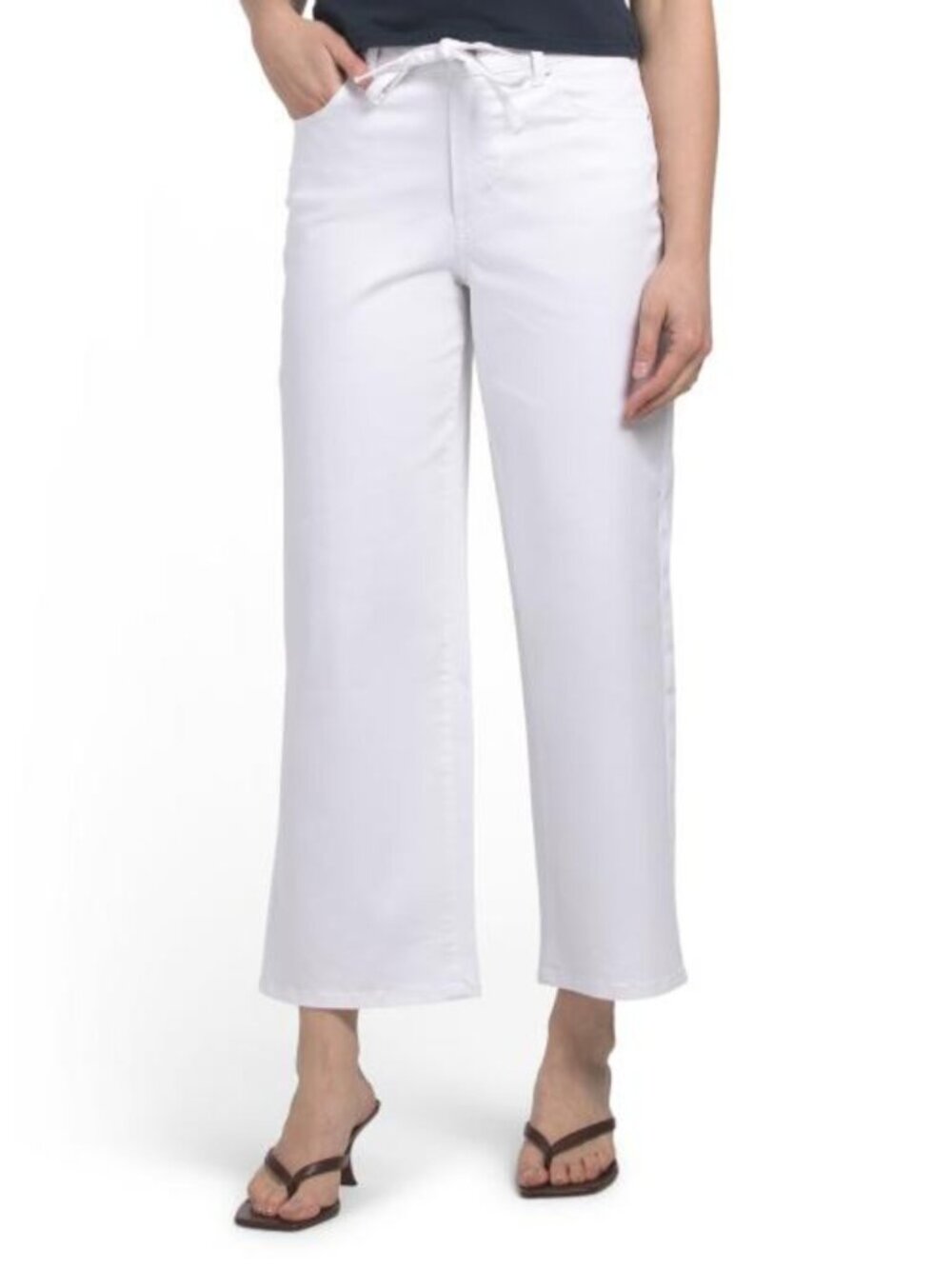 D. JEANS NEW YORK High Rise Twill Wide Leg Ankle Pants With Cord Tie Belt